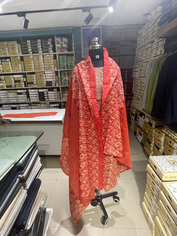 Red Cotton Printed Salwar Suit with Dupatta| AS-00173