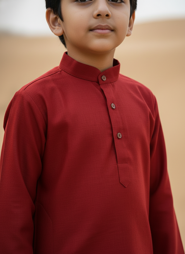Red Solid Kurta with white Pajama Set For Boys | AS-K3