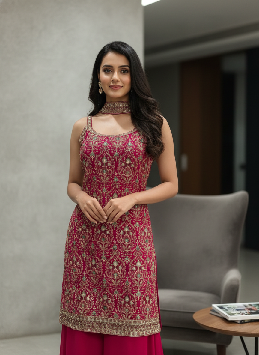 Pink  silk Palazzo Set With Dupatta| AS-00257