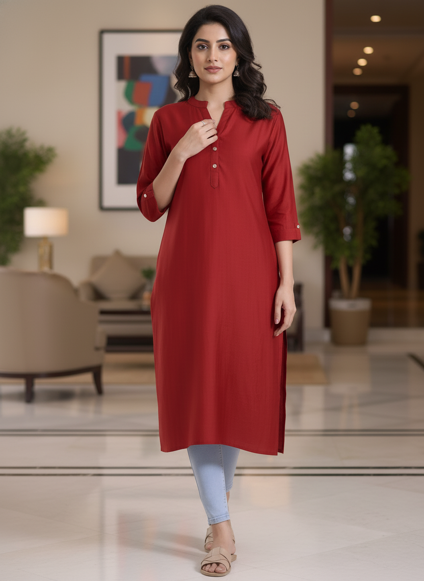 White solid  straight cut kurta | AS-00167