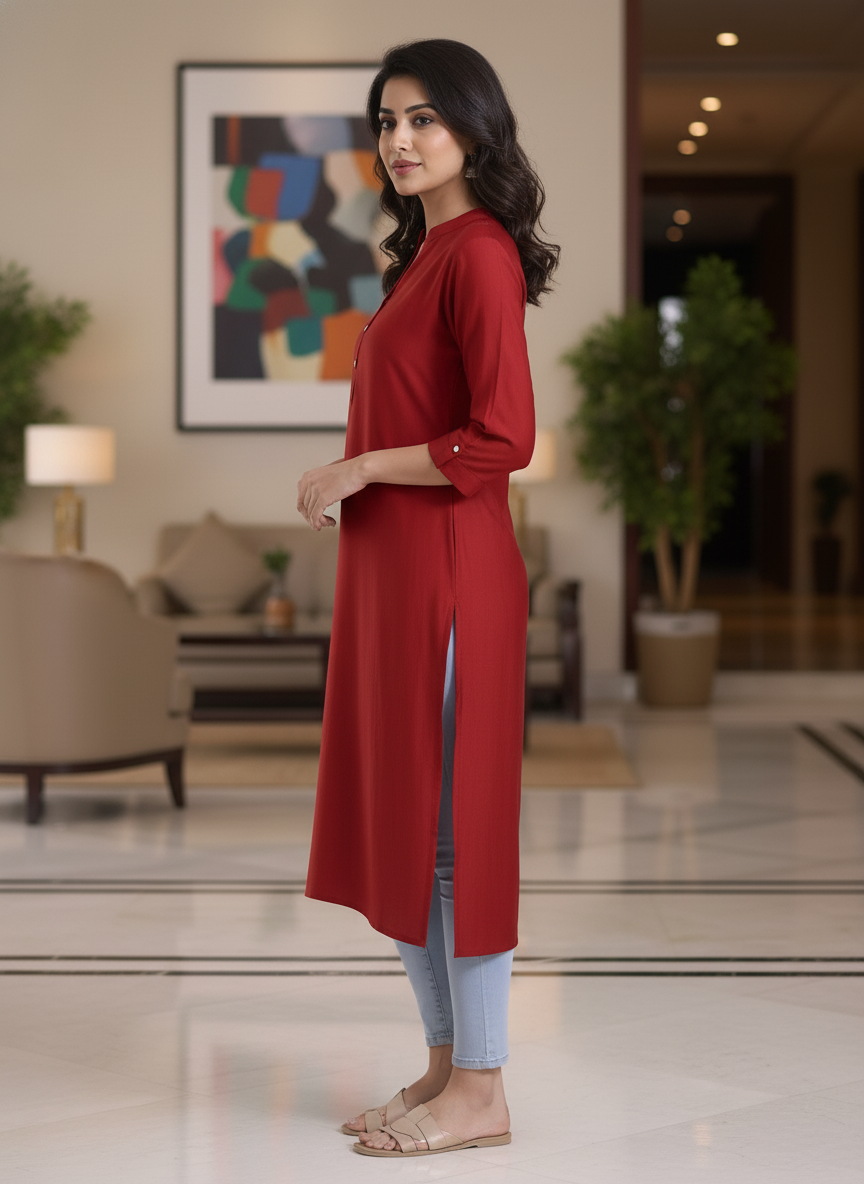 White solid  straight cut kurta | AS-00167