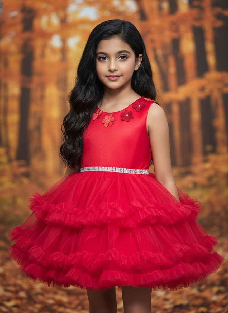 White Floral Party Frock For Girls|AS-K12