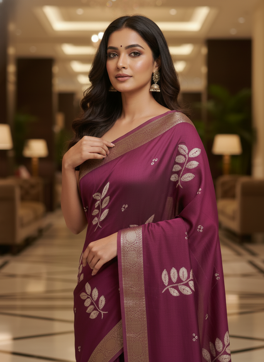 Wine Multicolor Saree with Pattern Print | AS-00115