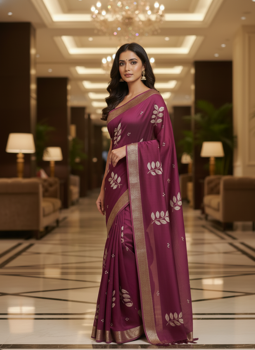 Wine Multicolor Saree with Pattern Print | AS-00115