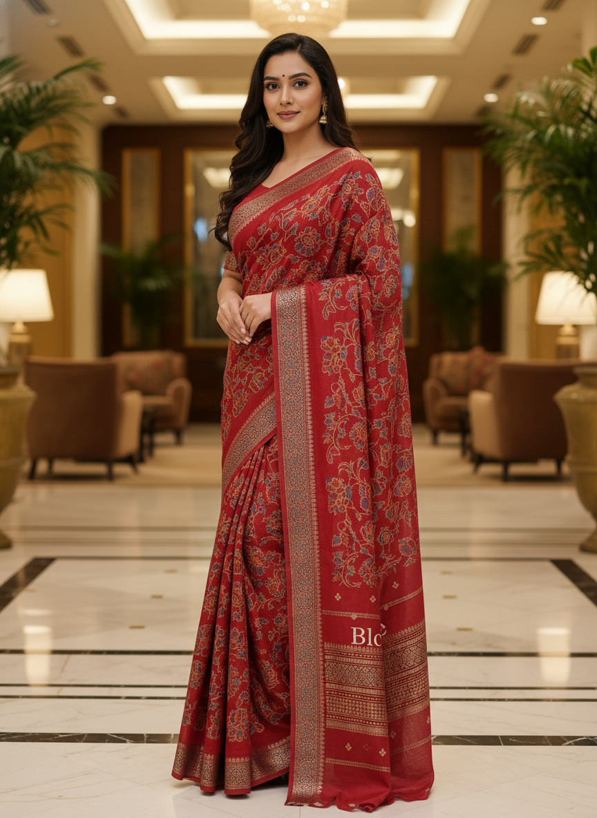 Peacock blue Multicolor Saree with Pattern Print | AS-00108