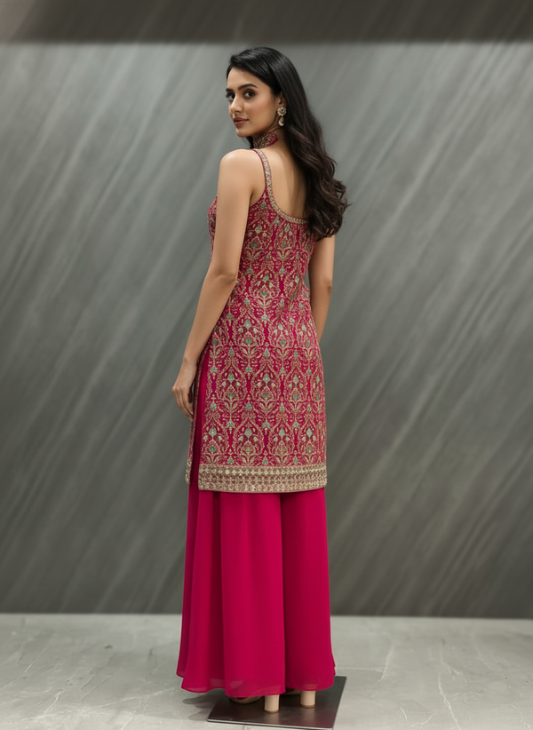 Pink  silk Palazzo Set With Dupatta| AS-00257