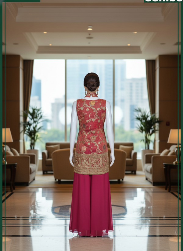 Red silk Palazzo Set With Dupatta| AS-00249