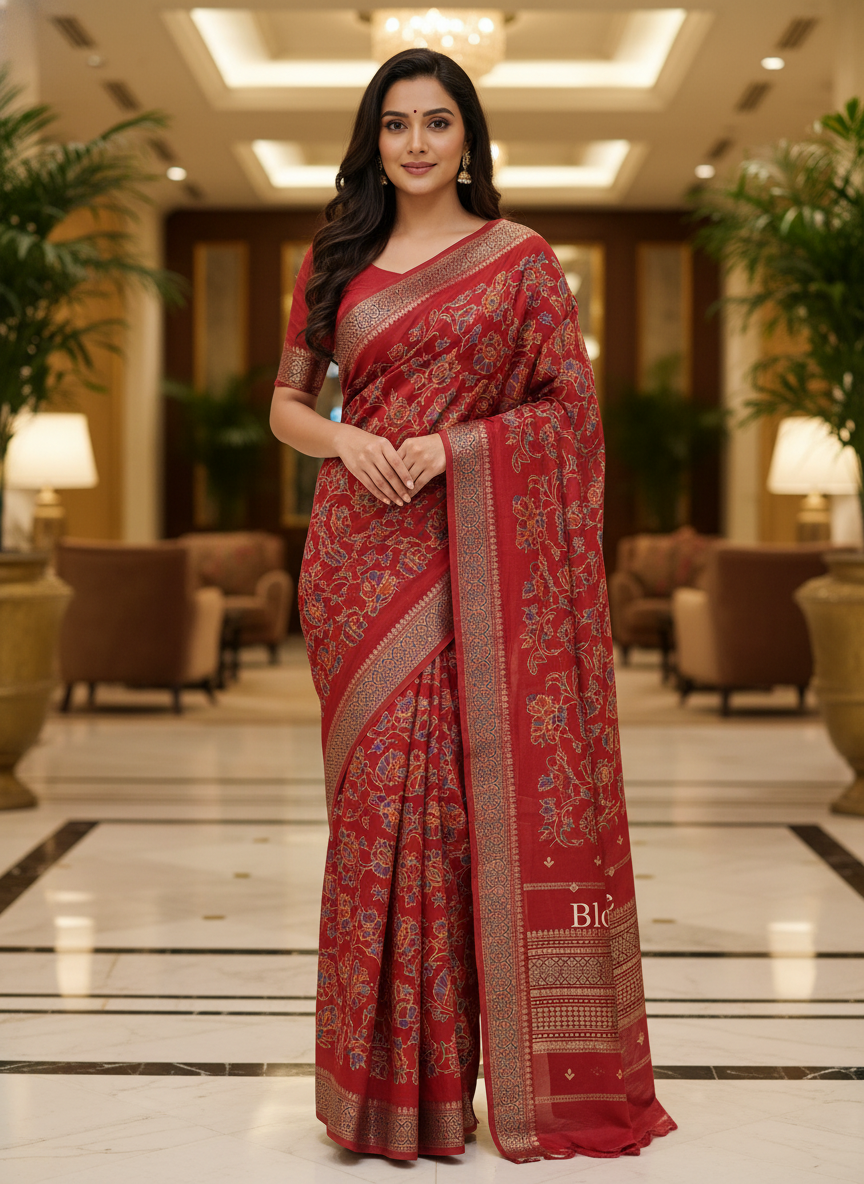 Peacock blue Multicolor Saree with Pattern Print | AS-00108