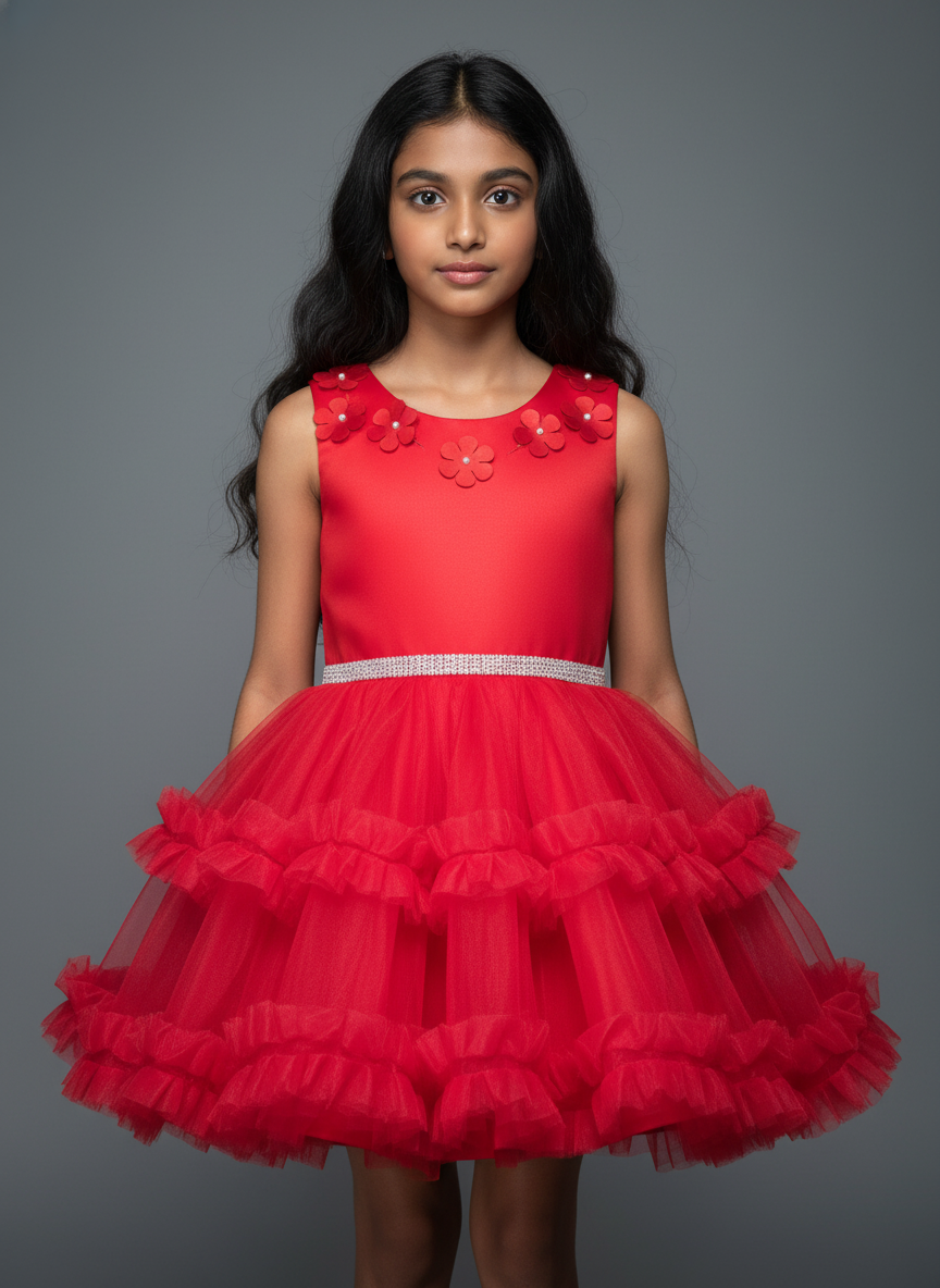 White Floral Party Frock For Girls|AS-K12