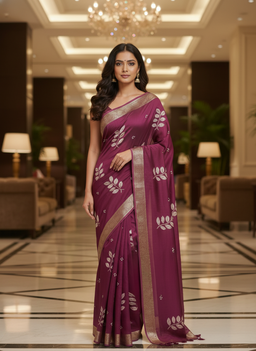 Wine Multicolor Saree with Pattern Print | AS-00115