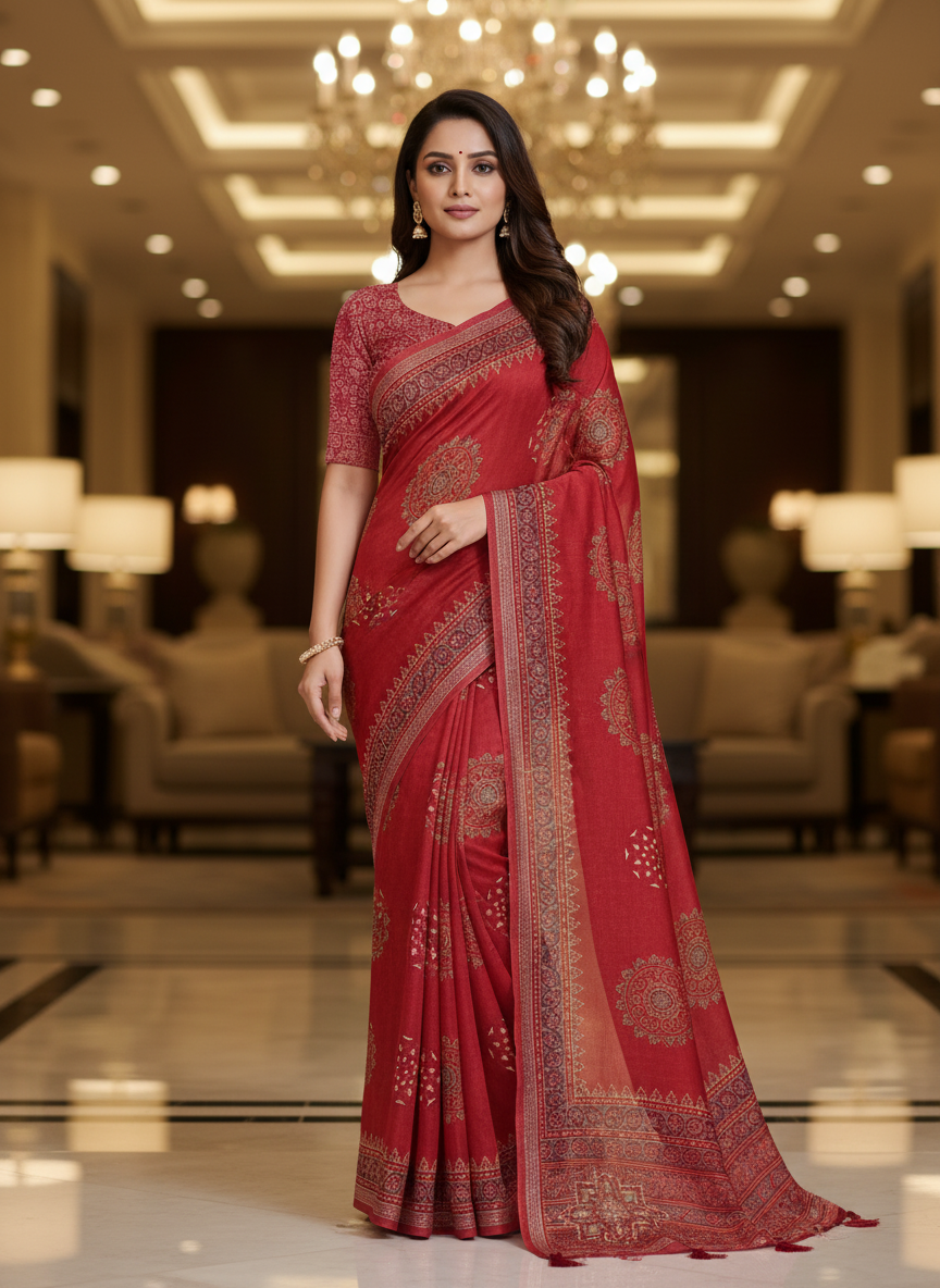 Peacock blue Multicolor Saree with Pattern Print | AS-00108