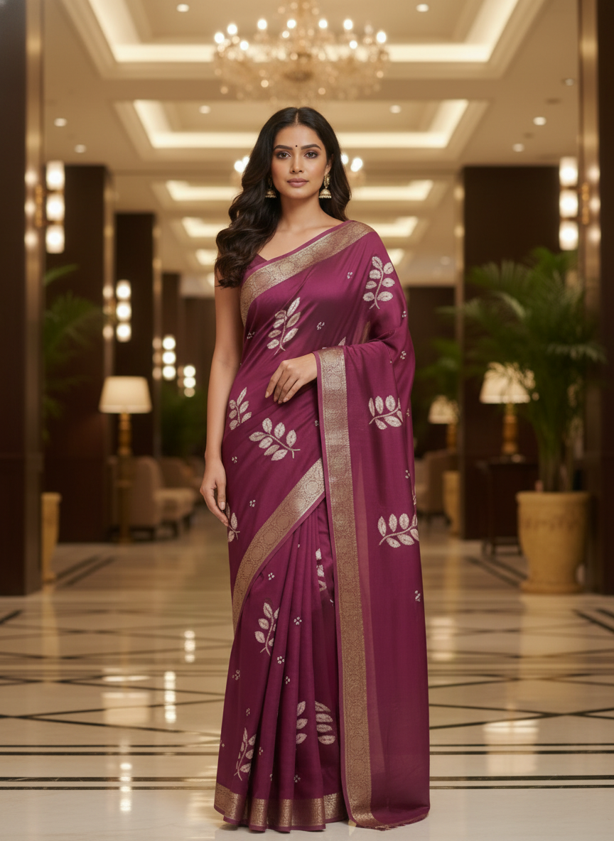 Wine Multicolor Saree with Pattern Print | AS-00115
