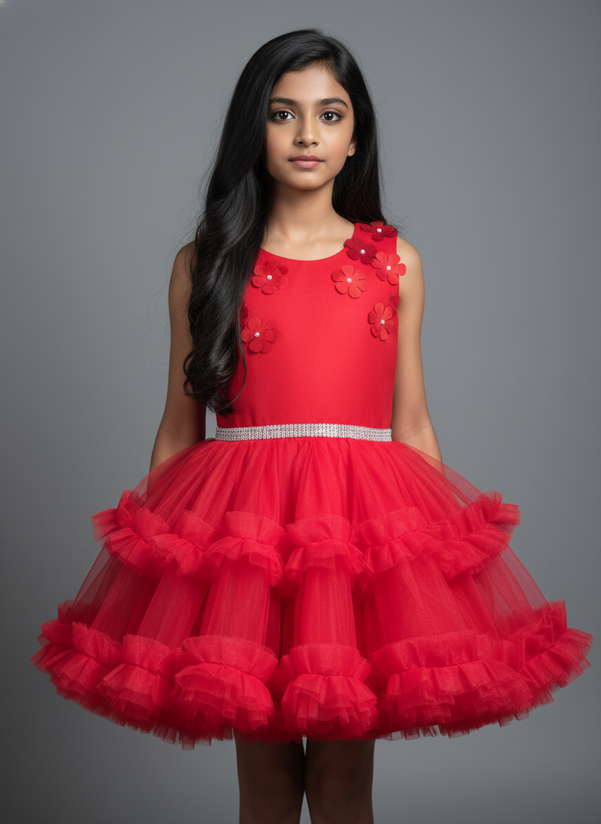 White Floral Party Frock For Girls|AS-K12