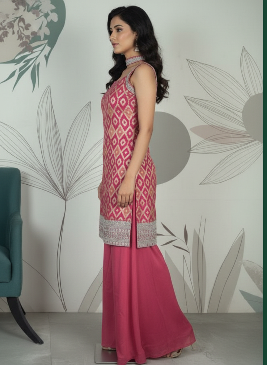 Navy Blue silk Palazzo Set With Dupatta| AS-00261