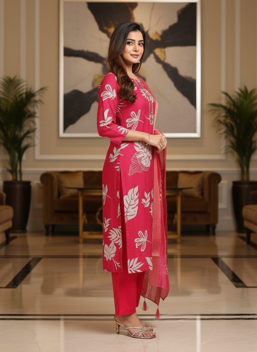 Pink Printed Kurti Set For Women| AS-00196