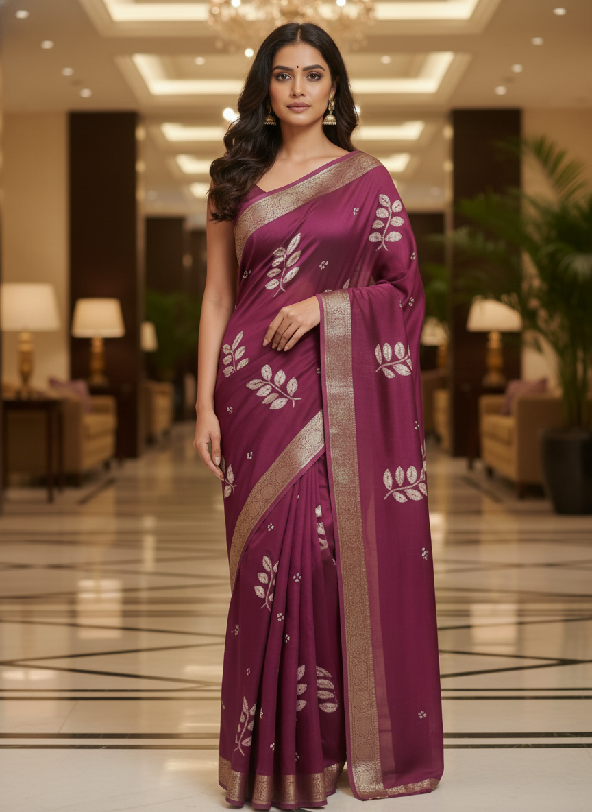 Wine Multicolor Saree with Pattern Print | AS-00115