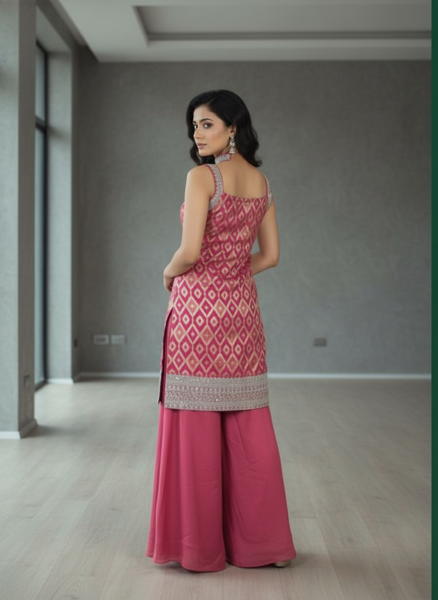 Navy Blue silk Palazzo Set With Dupatta| AS-00261