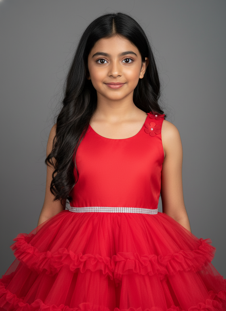 White Floral Party Frock For Girls|AS-K12