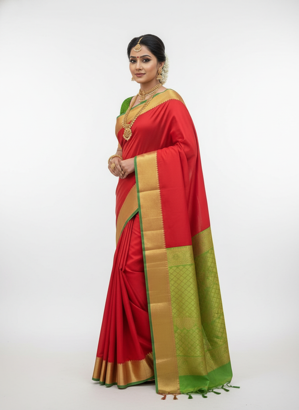 Pure Kancheepuram Silk Saree with Multi Zari  | AS-0057