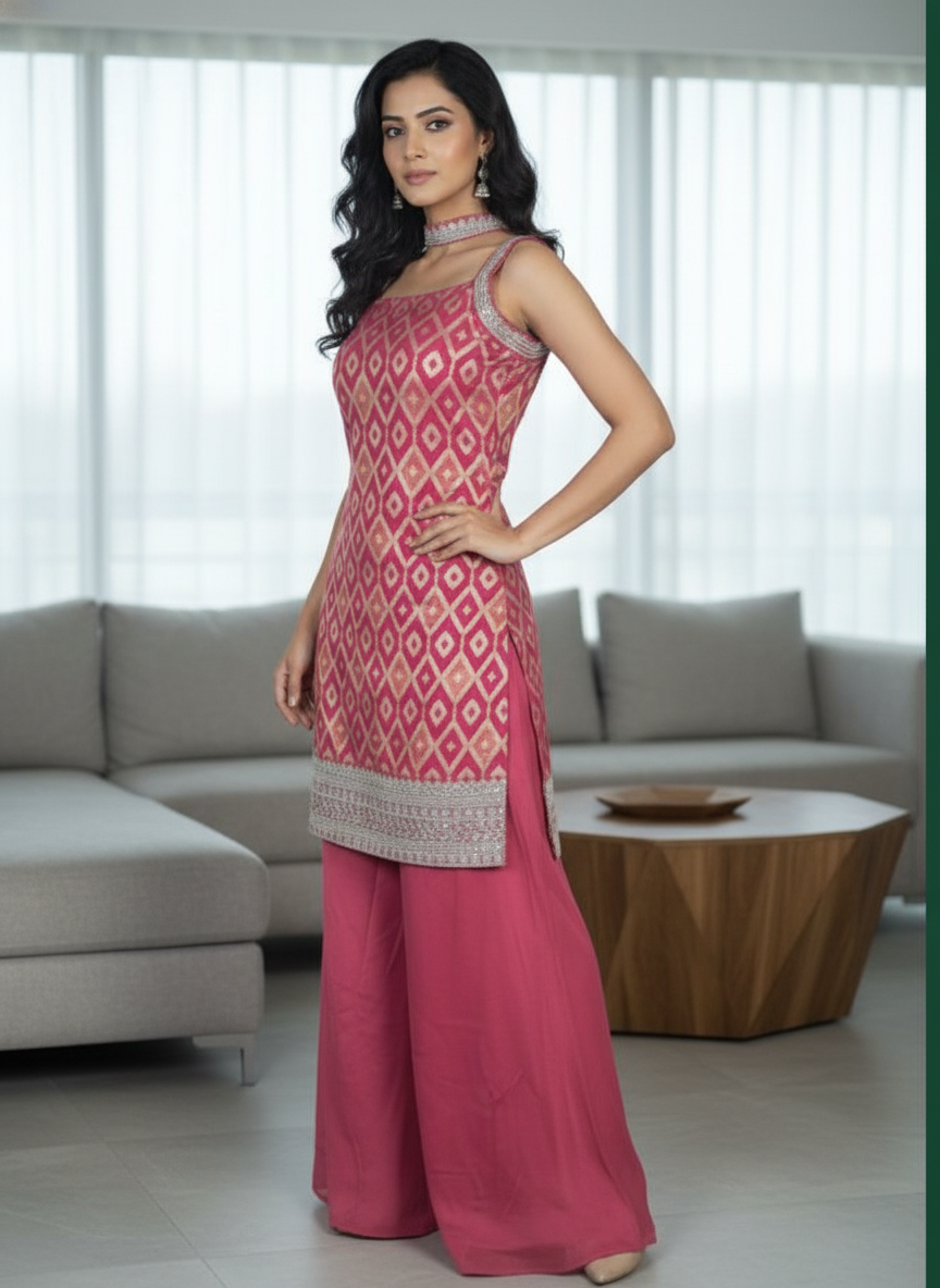 Navy Blue silk Palazzo Set With Dupatta| AS-00261