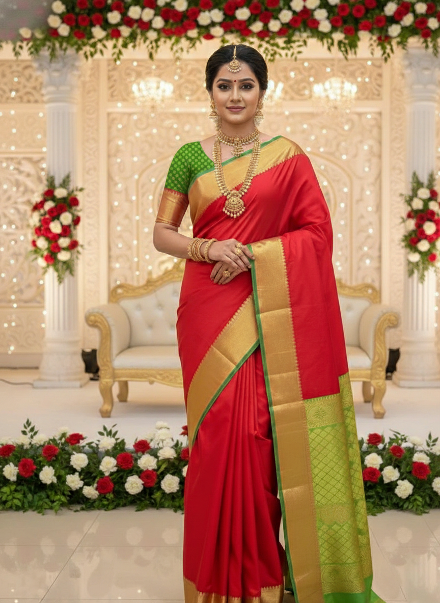 Pure Kancheepuram Silk Saree with Multi Zari  | AS-0057