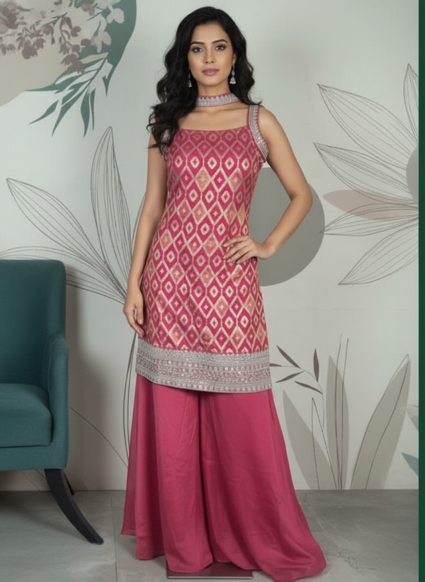 Navy Blue silk Palazzo Set With Dupatta| AS-00261