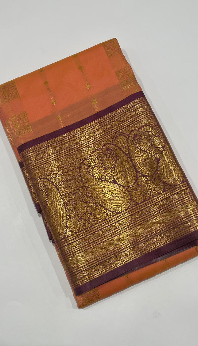 Classic orange Ethnic Semi Kanchipuram Saree with Attached Blouse|S6_5