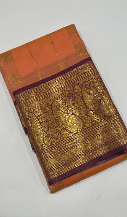 Classic orange Ethnic Semi Kanchipuram Saree with Attached Blouse|S6_5