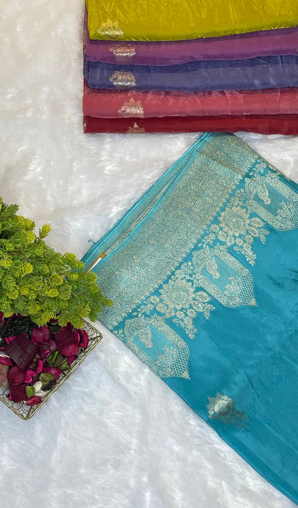 Blue cage design Crepe Silk Saree With Silver Zari Border |DS3