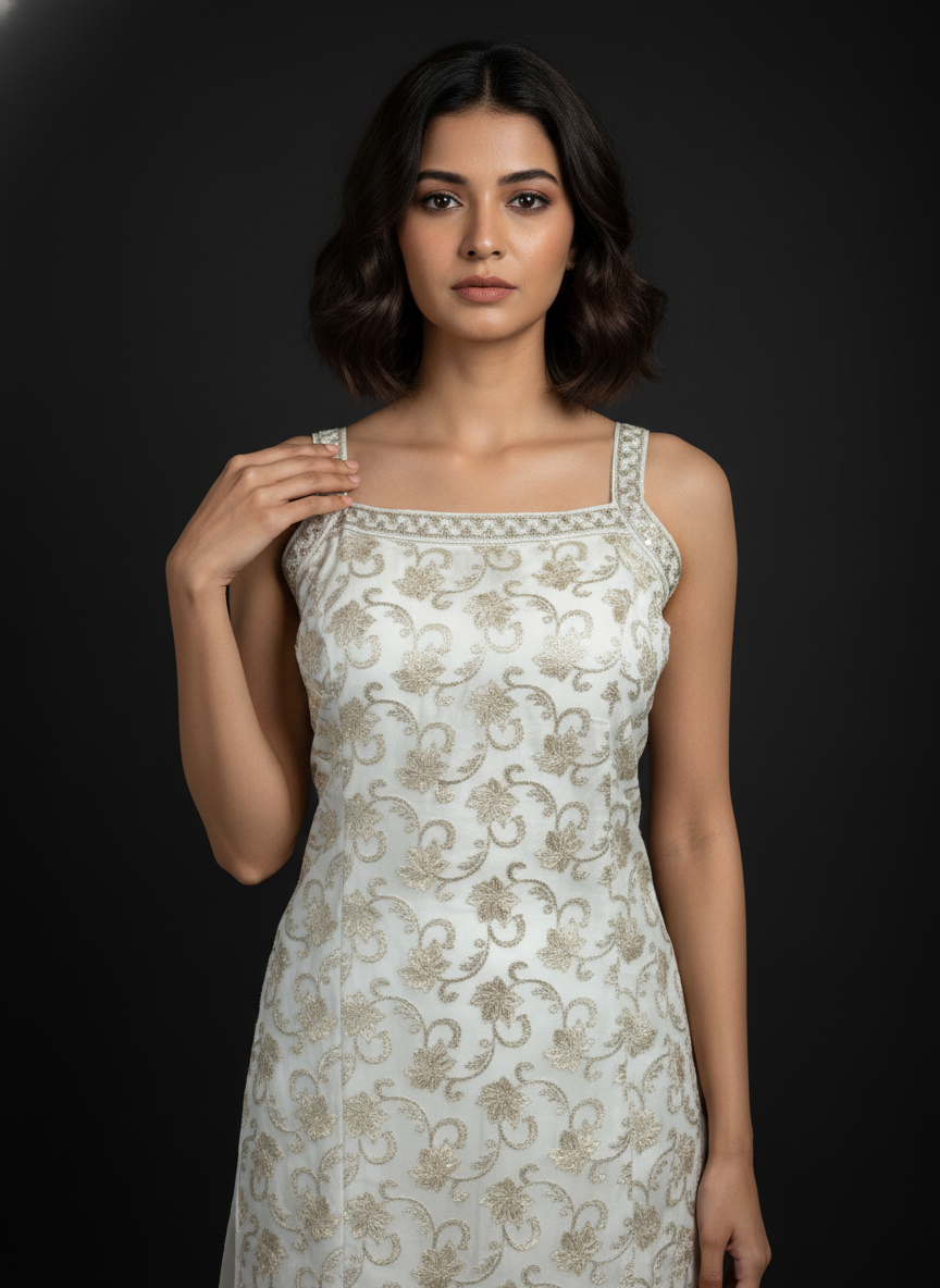 Off White  silk Palazzo Set With Dupatta| AS-00248