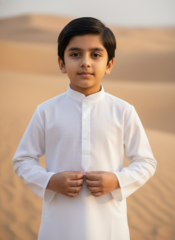 White solid Kurta with white Pajama Set For Boys | AS-K1