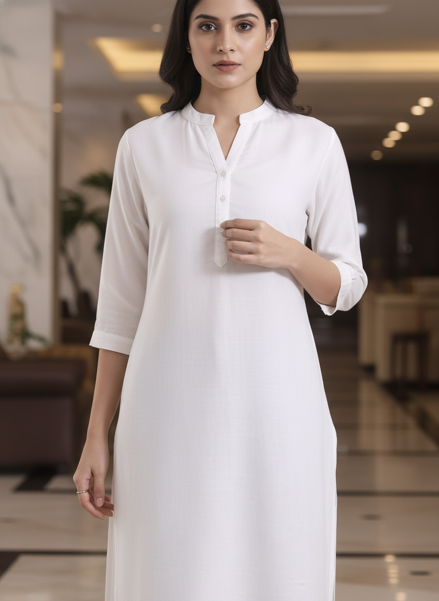 White solid  straight cut kurta | AS-00167