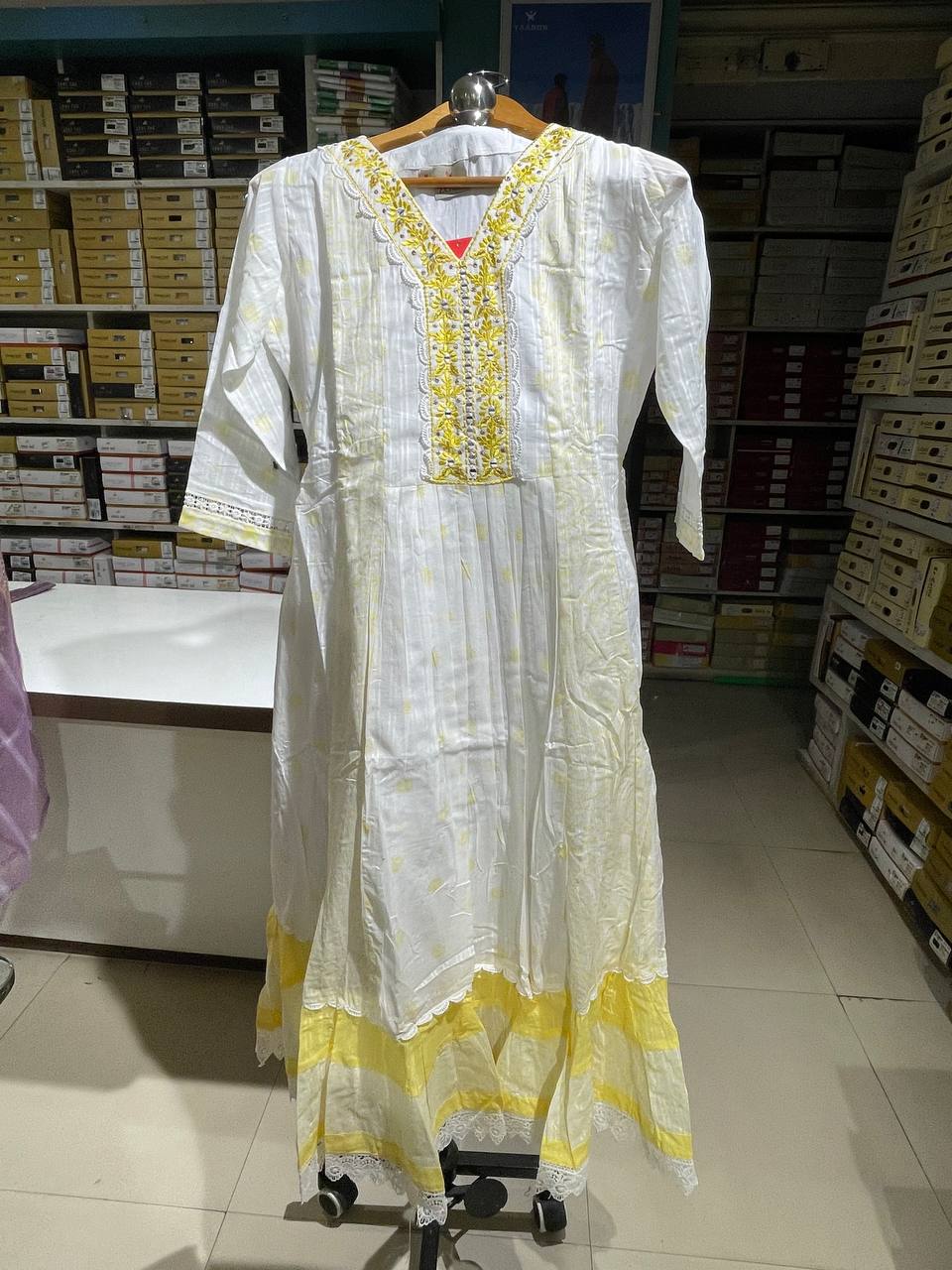 White embroidery straight cut kurta with dupatta| AS-00182