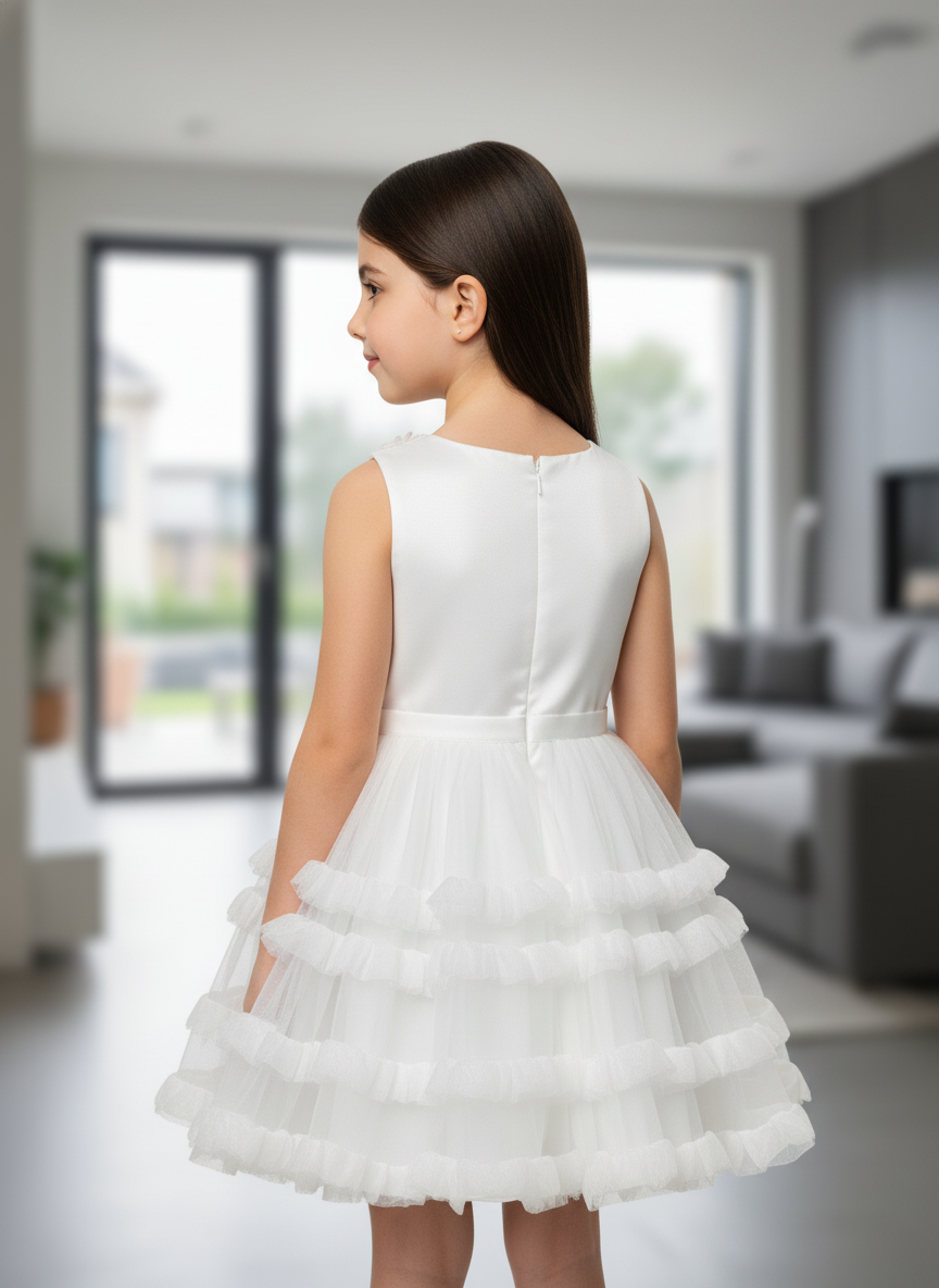 White Floral Party Frock For Girls|AS-K12