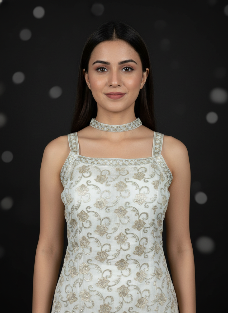 Off White  silk Palazzo Set With Dupatta| AS-00248