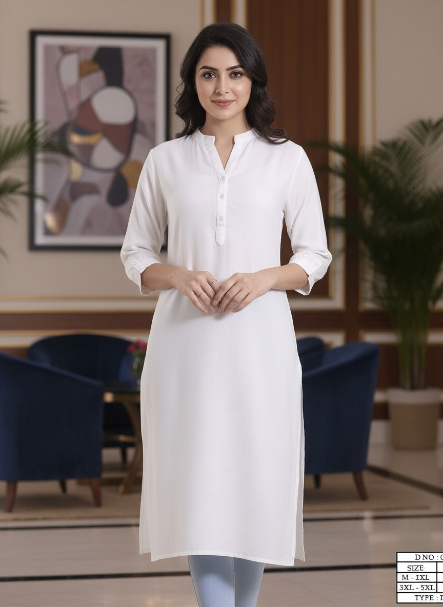 White solid  straight cut kurta | AS-00167