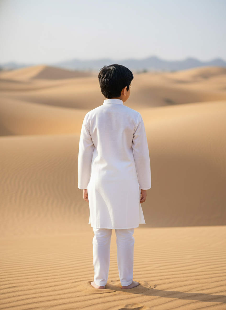 White solid Kurta with white Pajama Set For Boys | AS-K1