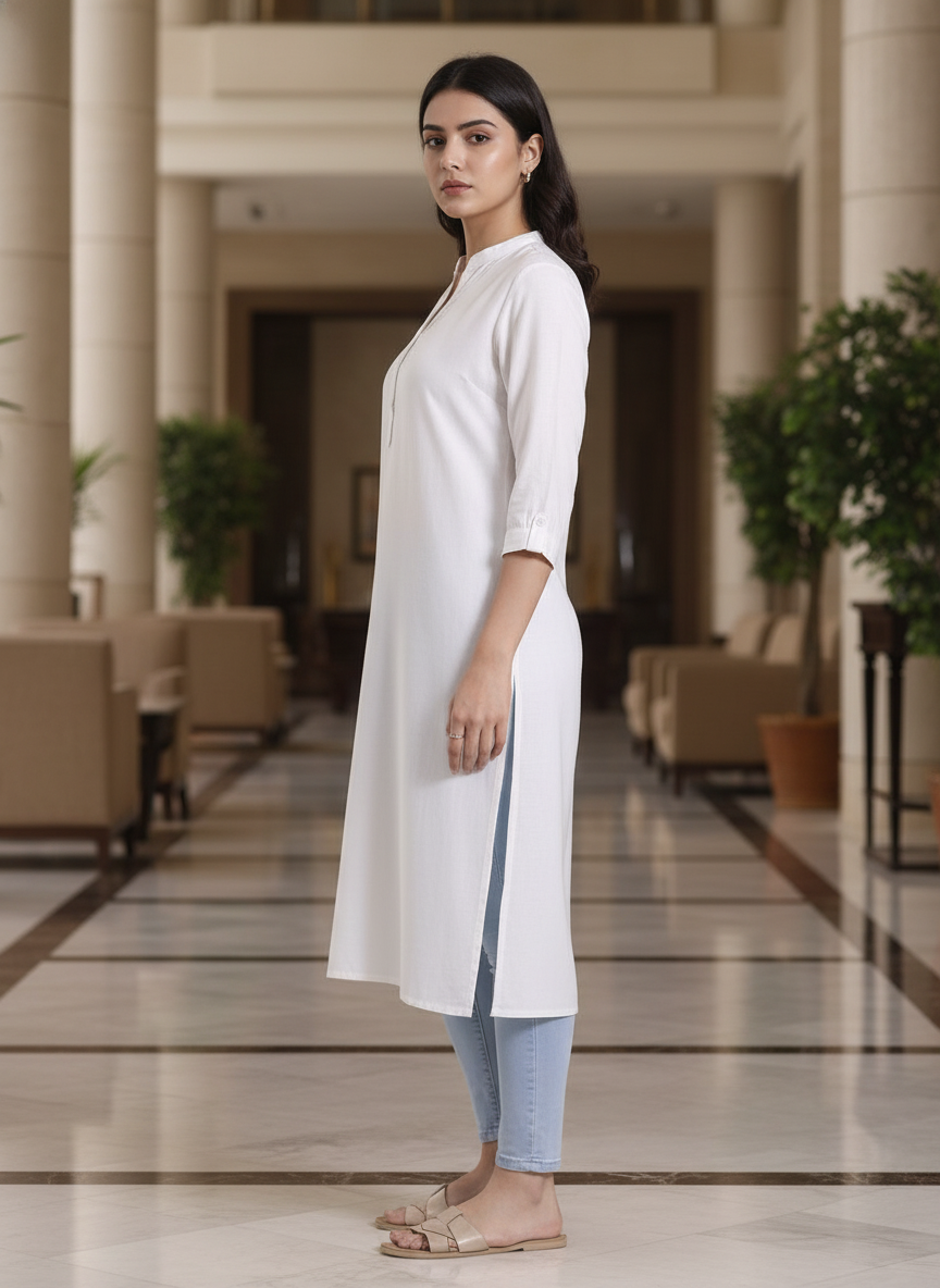 White solid  straight cut kurta | AS-00167