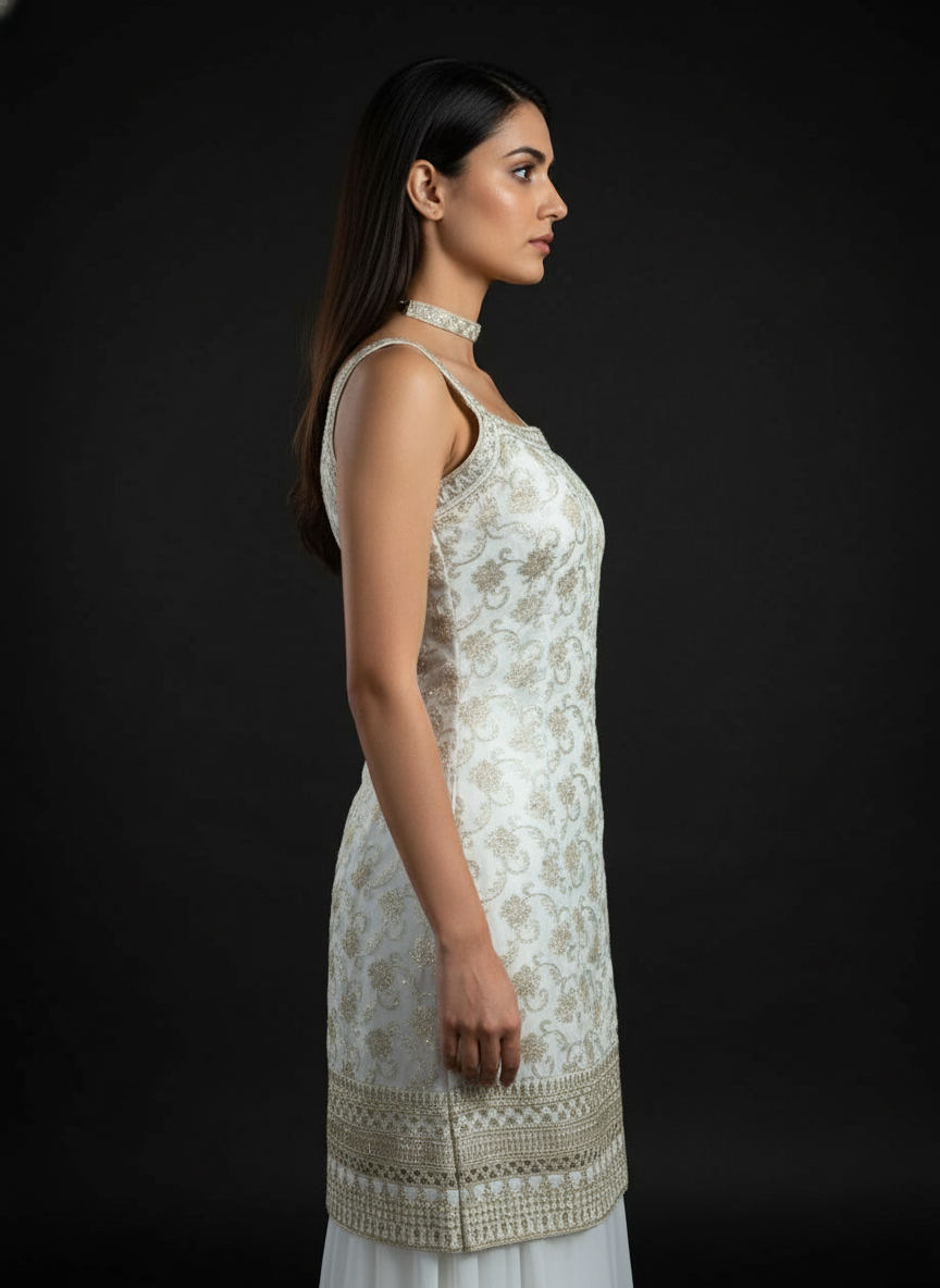 Off White  silk Palazzo Set With Dupatta| AS-00248