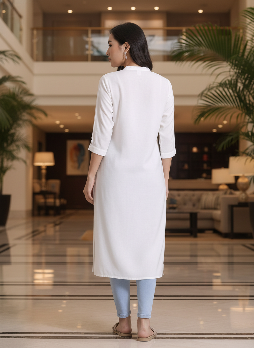 White solid  straight cut kurta | AS-00167