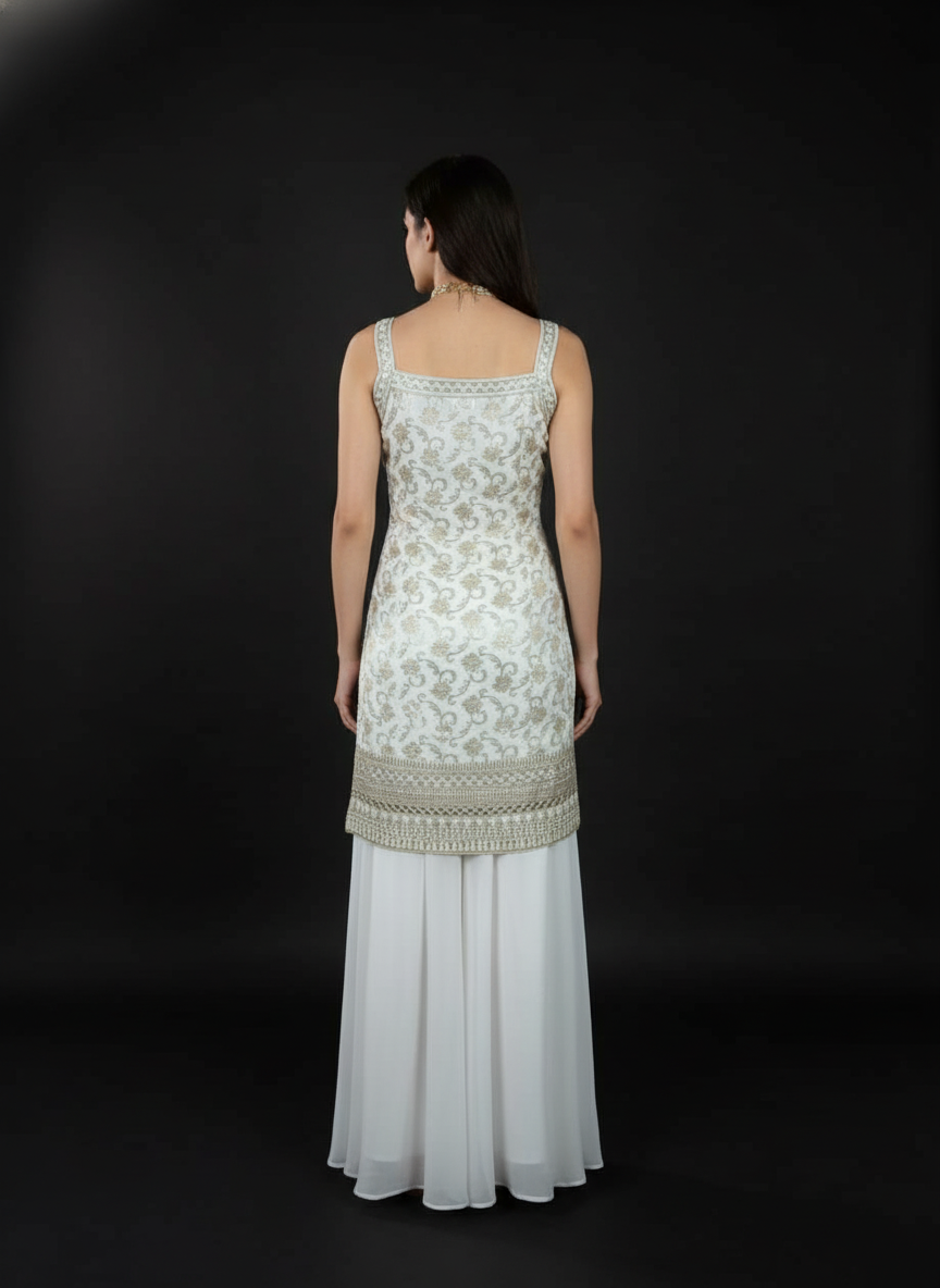 Off White  silk Palazzo Set With Dupatta| AS-00248