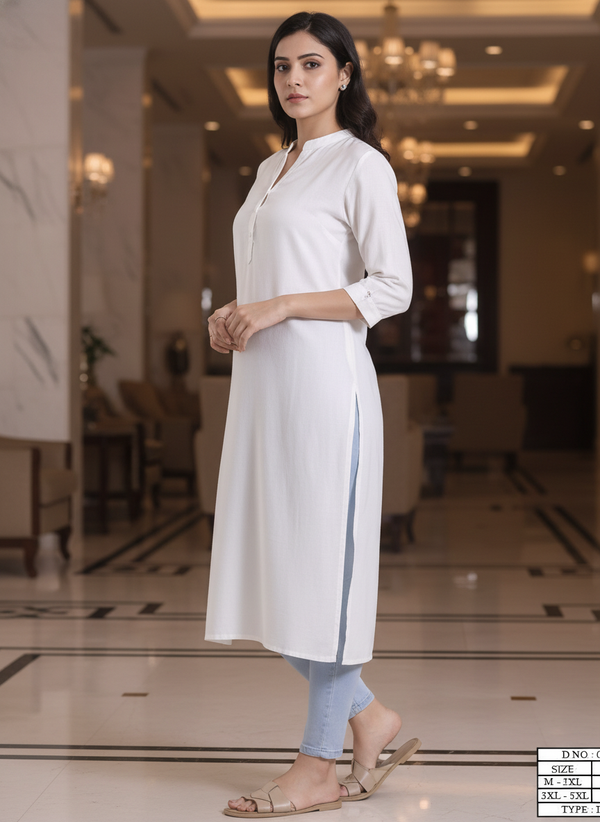 White solid  straight cut kurta | AS-00167