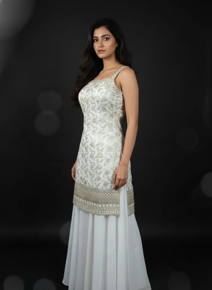 Off White  silk Palazzo Set With Dupatta| AS-00248