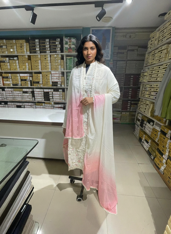 Cream Cotton Printed Salwar Suit with Dupatta| AS-00179