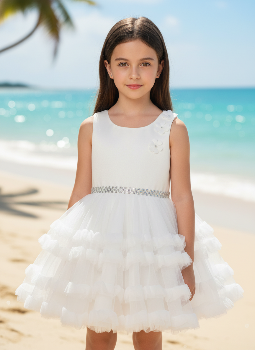 White Floral Party Frock For Girls|AS-K12