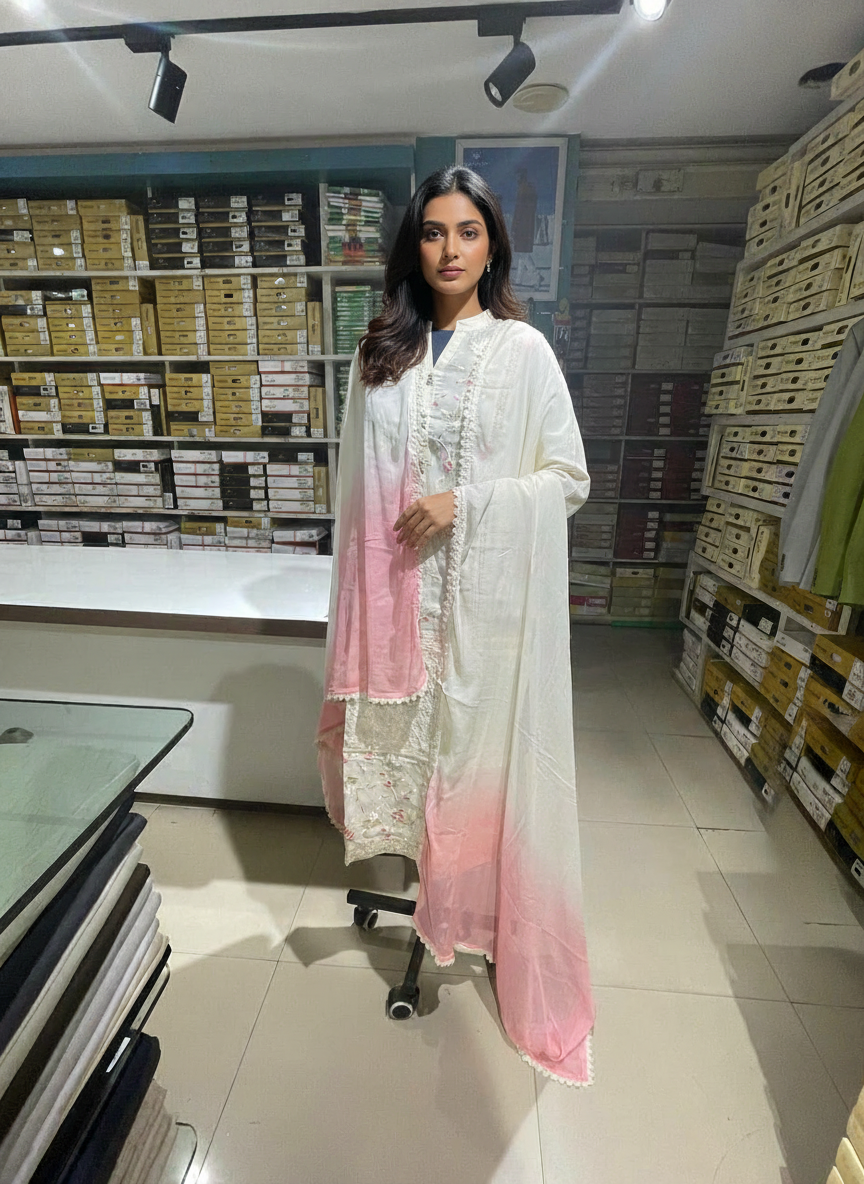 Cream Cotton Printed Salwar Suit with Dupatta| AS-00179