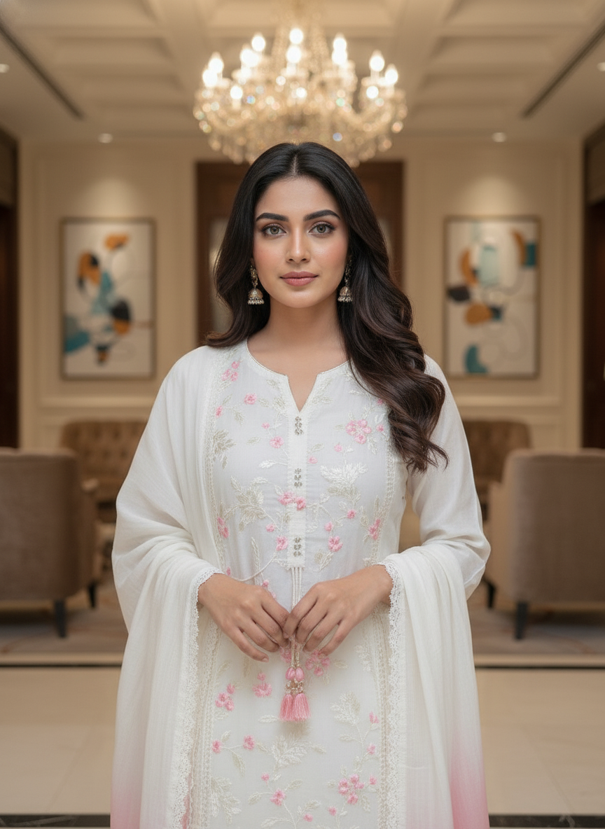 Cream Cotton Printed Salwar Suit with Dupatta| AS-00179