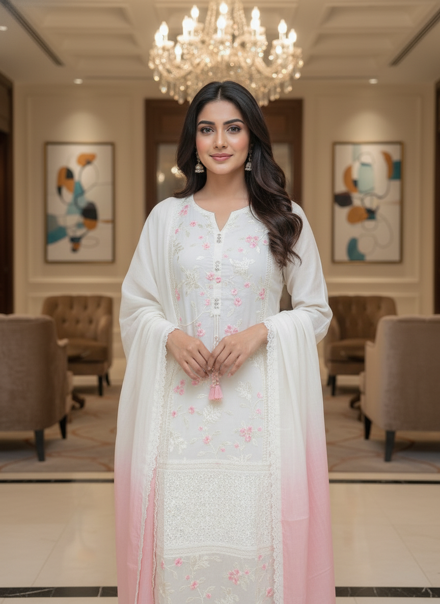 Cream Cotton Printed Salwar Suit with Dupatta| AS-00179