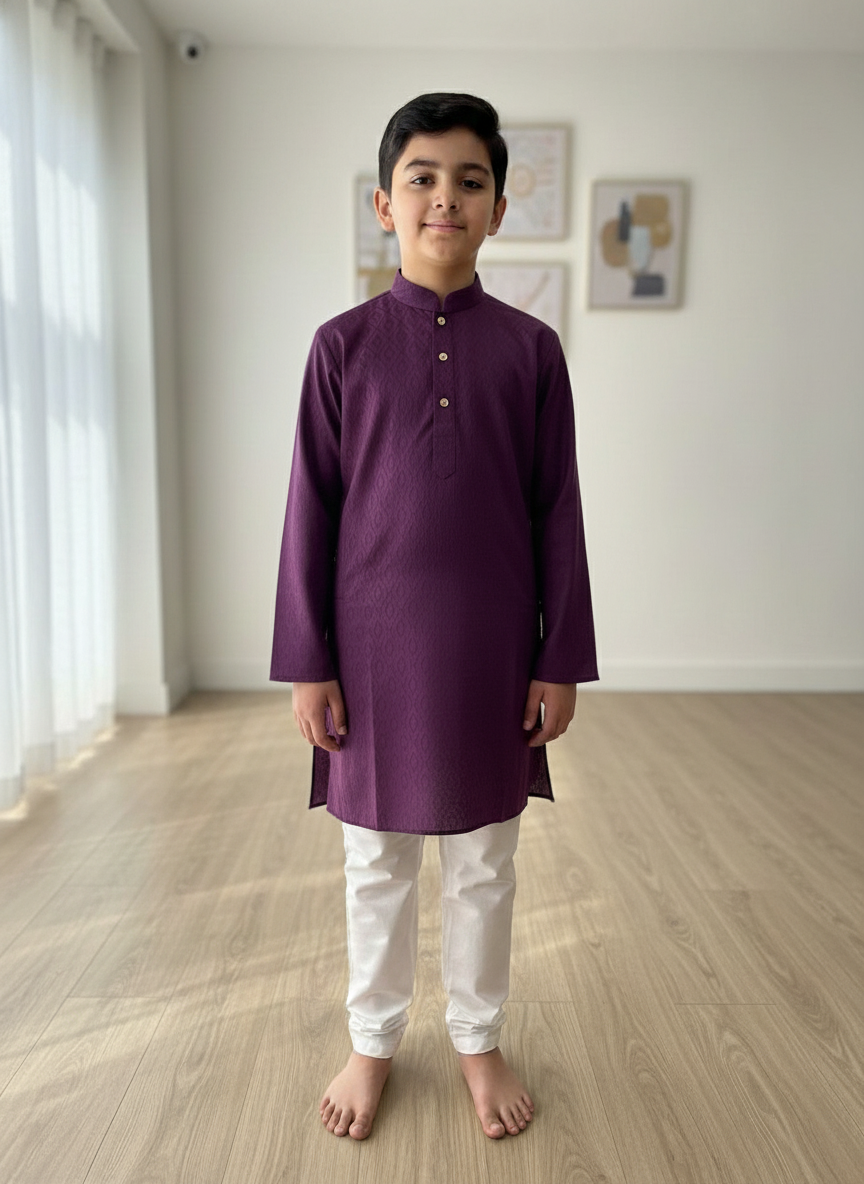 Wine print Kurta with white Pajama Set For Boys | AS-K6