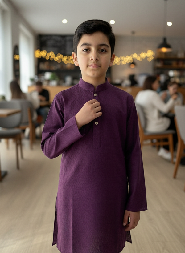 Wine print Kurta with white Pajama Set For Boys | AS-K6